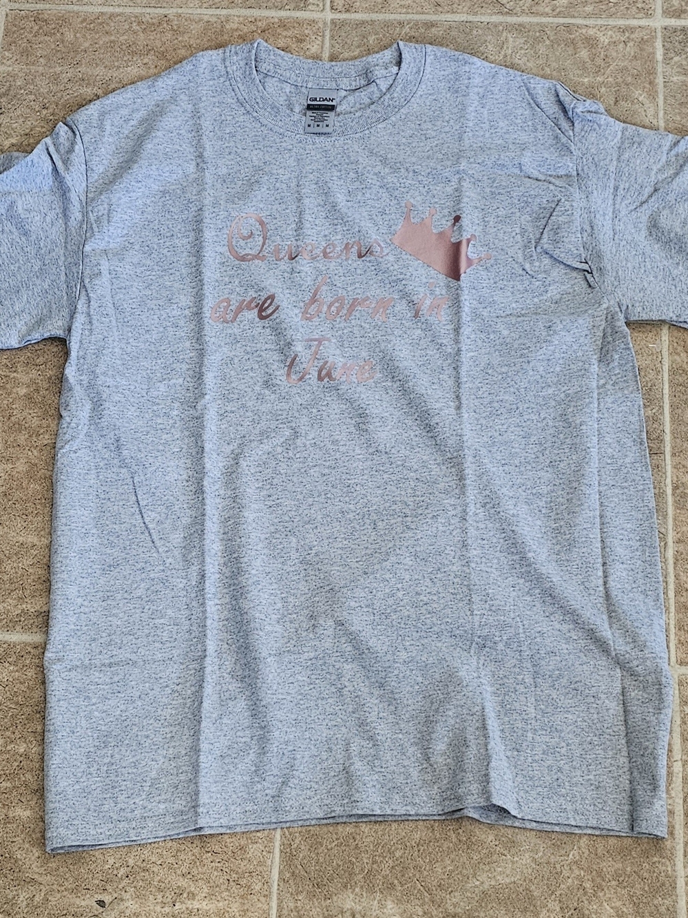 Gildan Heather Gray Girls' Tee with Pink Metallic Script & Crown
